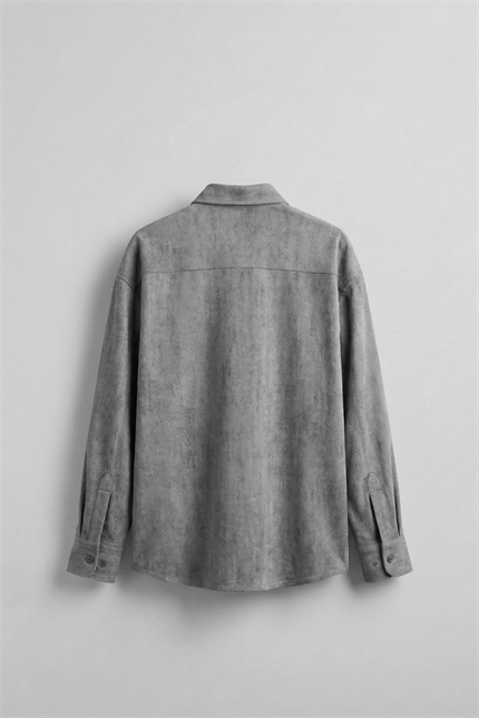 Erkek Dokulu Desenli Oversize Rahat Gömlek Gri