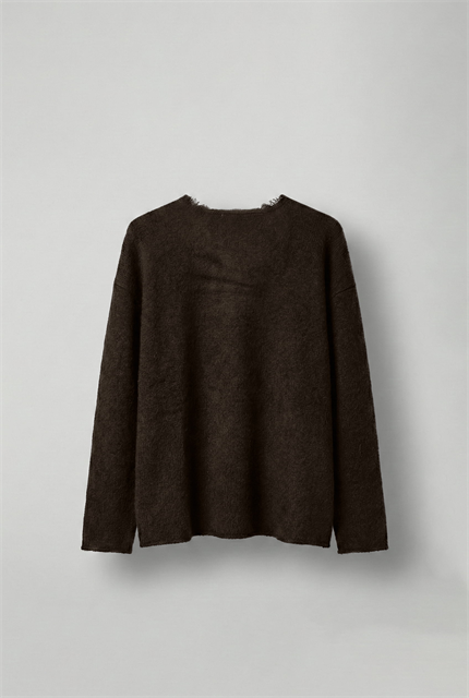 Erkek Dokulu Oversize Kazak Kahverengi