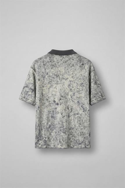 Erkek Düğmeli Polo Yaka Desenli Oversize Triko T-Shirt Siyah