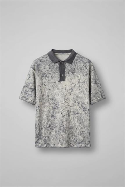 Erkek Düğmeli Polo Yaka Desenli Oversize Triko T-Shirt Siyah