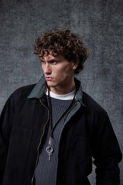 Erkek Ekose Detaylı Yıkamalı Relax Fit Ceket Siyah