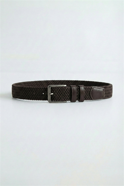 Erkek Smart Casual Örgü Metal Tokalı Kemer Koyu Kahve