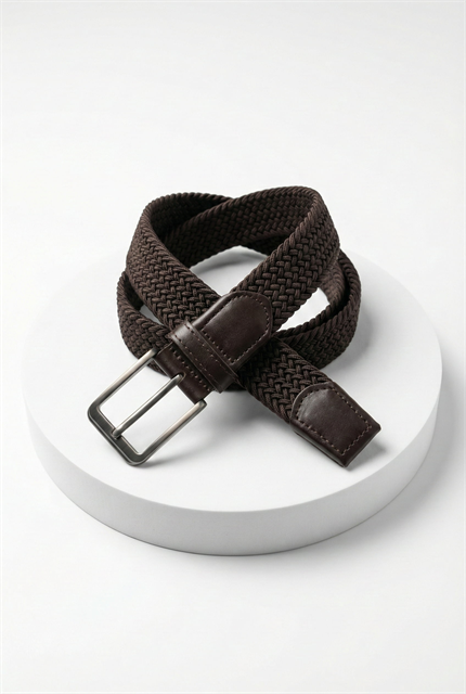 Erkek Smart Casual Örgü Metal Tokalı Kemer Koyu Kahve