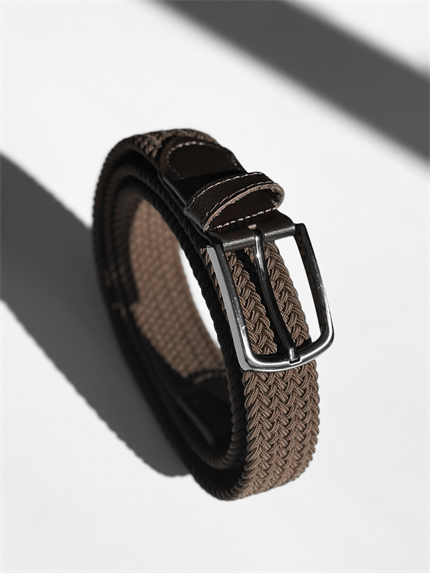 Erkek Smart Casual Örgü Metal Tokalı Kemer Koyu Kahve