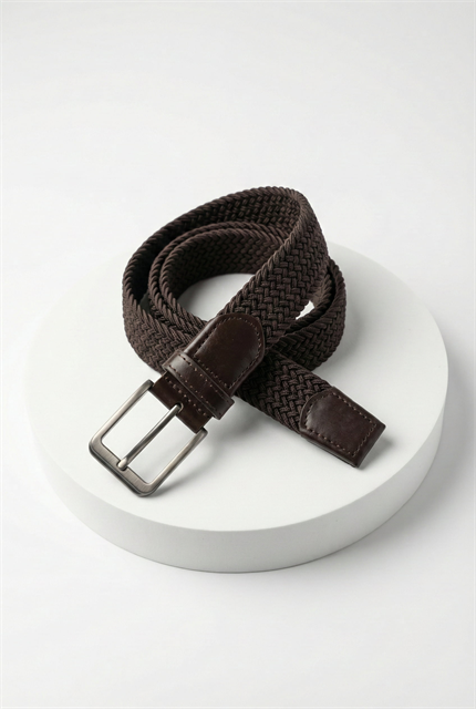 Erkek Smart Casual Örgü Metal Tokalı Kemer Koyu Kahve