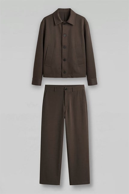 Erkek Premium Relaxed Fit Ceket Pantolon Takımı Açık Kahve
