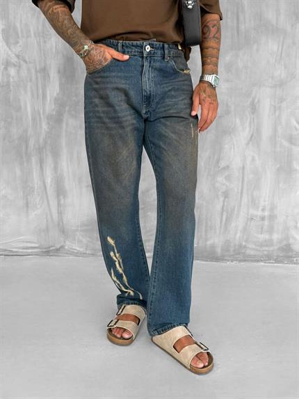 Erkek Eskitme Detaylı Baggy Fit Jean Lacivert