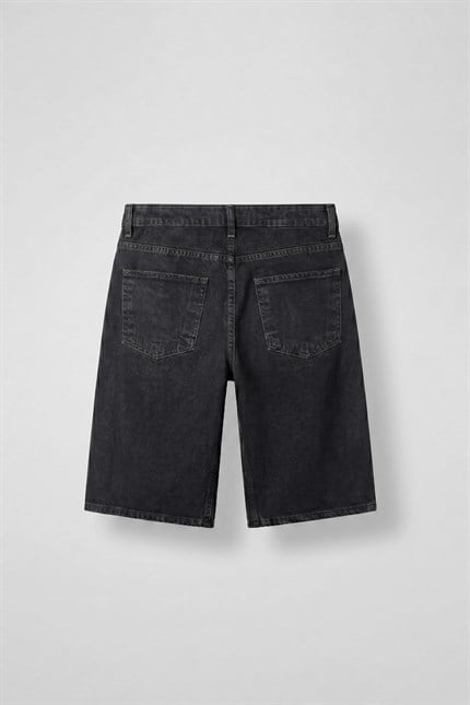 Erkek Eskitme Yıkamalı Baggy Jean Şort Siyah