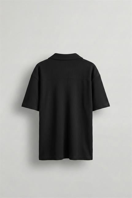 Erkek Fermuarlı Polo Yaka T-Shirt Siyah