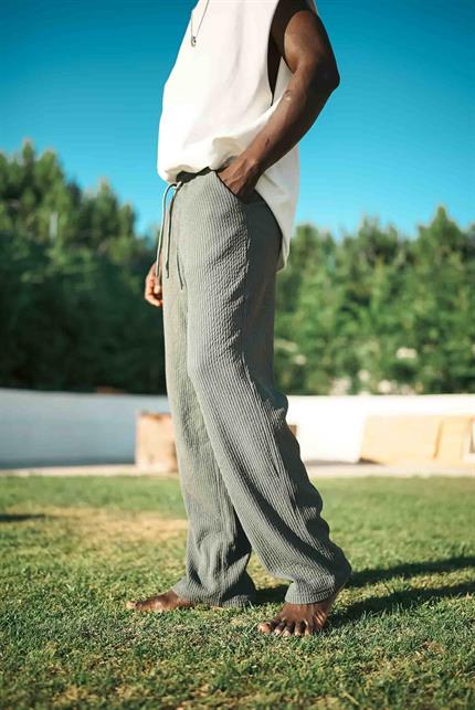 Erkek Fitilli Baggy Fit Rahat Eşofman Yeşil