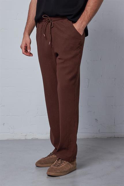 Erkek Fitilli Baggy Fit Rahat Eşofman Kahverengi