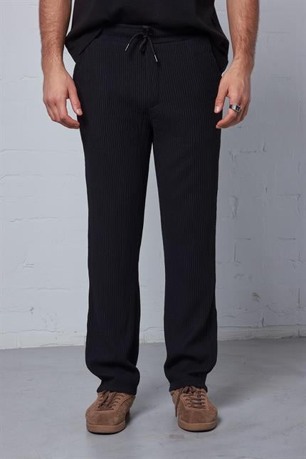 Erkek Fitilli Baggy Fit Rahat Eşofman Siyah