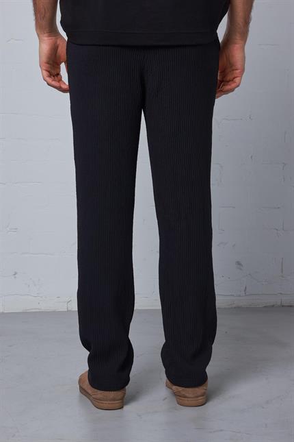 Erkek Fitilli Baggy Fit Rahat Eşofman Siyah