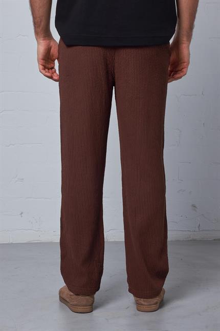 Erkek Fitilli Baggy Fit Rahat Eşofman Kahverengi