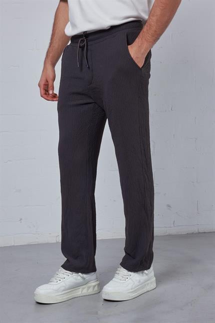 Erkek Fitilli Baggy Fit Rahat Eşofman Antrasit