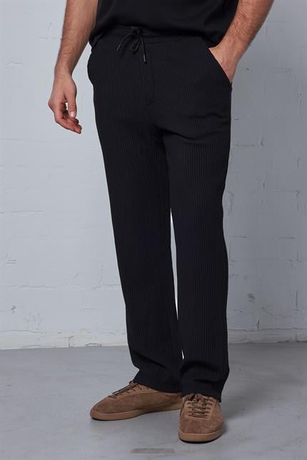 Erkek Fitilli Baggy Fit Rahat Eşofman Siyah