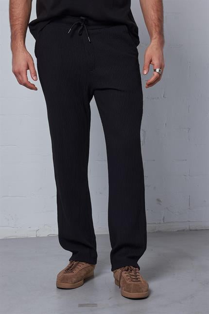 Erkek Fitilli Baggy Fit Rahat Eşofman Siyah