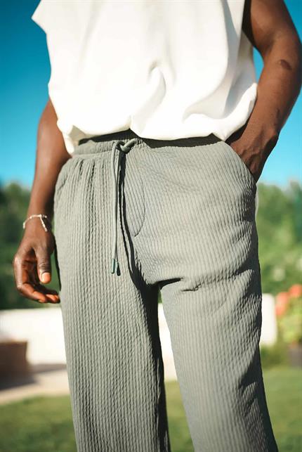 Erkek Fitilli Baggy Fit Rahat Eşofman Yeşil