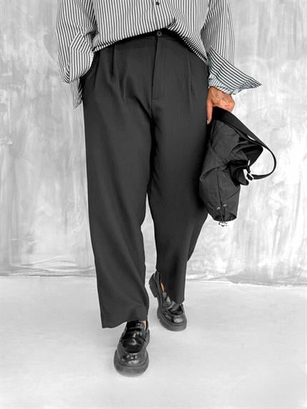 Erkek Fitilli Baggy Pantolon Siyah