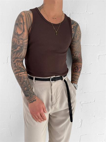 Erkek Fitilli Dar Kalıp Atlet Kahverengi