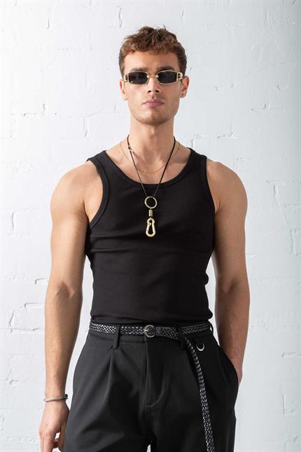 Erkek Fitilli Dar Kalıp Atlet Siyah