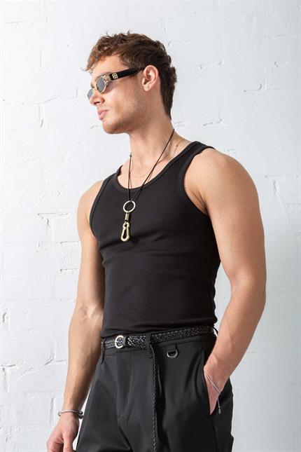 Erkek Fitilli Dar Kalıp Atlet Siyah