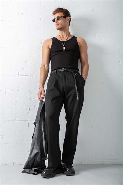 Erkek Fitilli Dar Kalıp Atlet Siyah