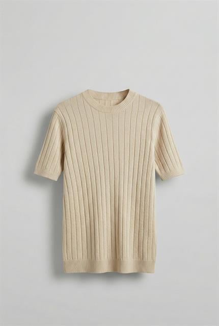 Erkek Fitilli Kısa Kol Triko T-Shirt Koyu Bej