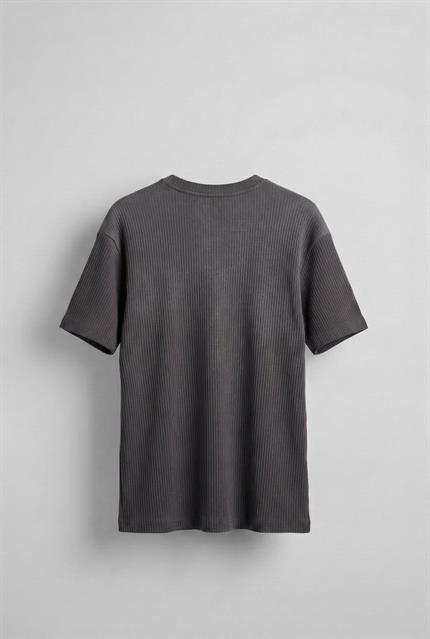 Erkek Fitilli Yıkamalı Renk Geçişli Oversize T-Shirt Antrasit Beyaz