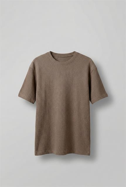 Erkek Fitilli Yıkamalı Renk Geçişli Oversize T-Shirt Kahve Beyaz