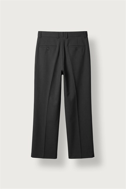 Erkek Flare Fit Çizgili Premium Kumaş Pantolon Siyah