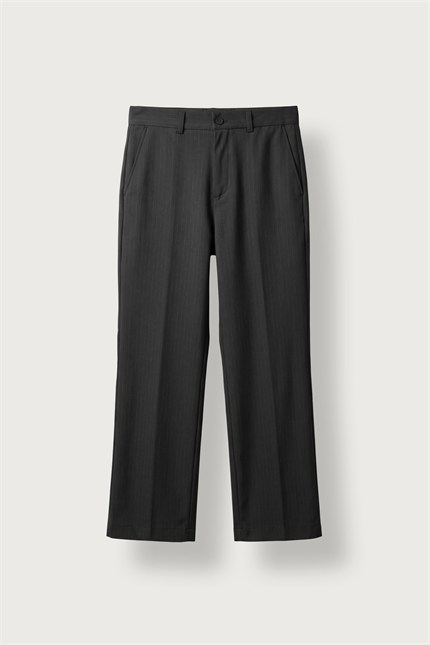 Erkek Flare Fit Çizgili Premium Kumaş Pantolon Siyah