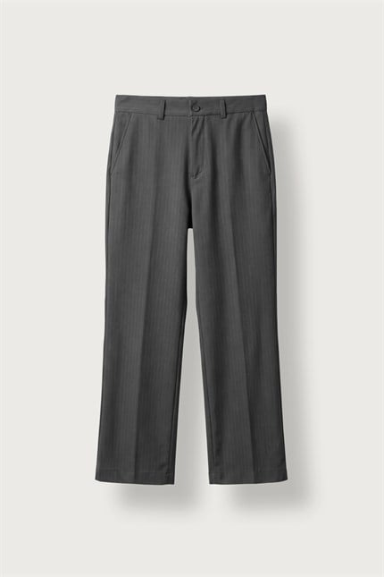 Erkek Flare Fit Çizgili Premium Kumaş Pantolon Antrasit