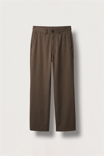 Erkek Flare Fit Dökümlü Kumaş Pantolon Kahverengi