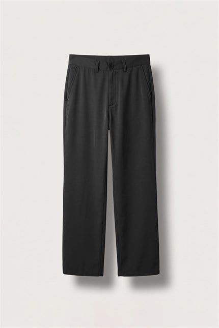 Erkek Flare Fit Dökümlü Kumaş Pantolon Siyah