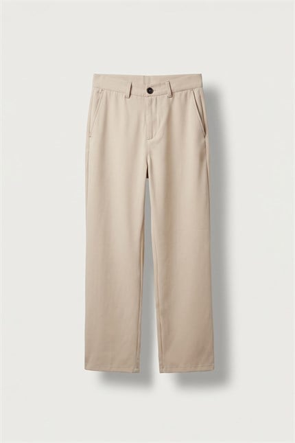 Erkek Flare Fit Dökümlü Kumaş Pantolon Bej