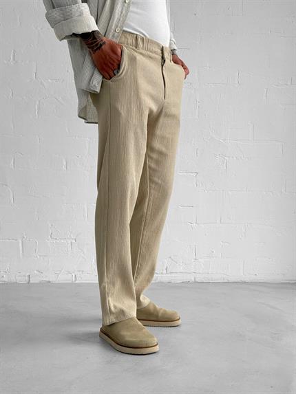 Erkek Gofre Kumaş Regular Fit Pantolon Bej