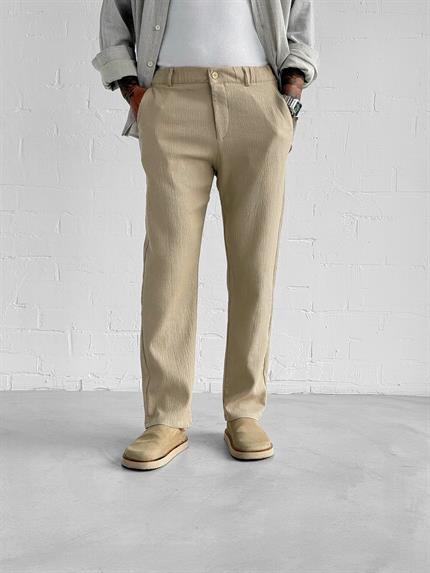 Erkek Gofre Kumaş Regular Fit Pantolon Bej