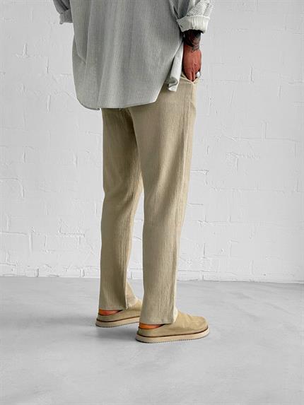 Erkek Gofre Kumaş Regular Fit Pantolon Bej