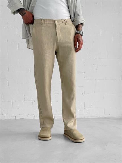Erkek Gofre Kumaş Regular Fit Pantolon Bej