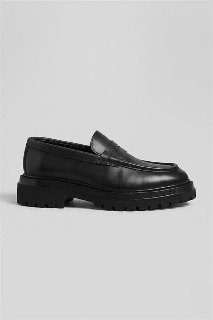 Erkek Hakiki Deri Antik Floter Loafer Siyah