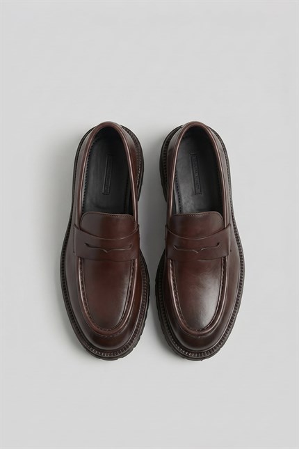 Erkek Hakiki Deri Antik Floter Loafer Kahve