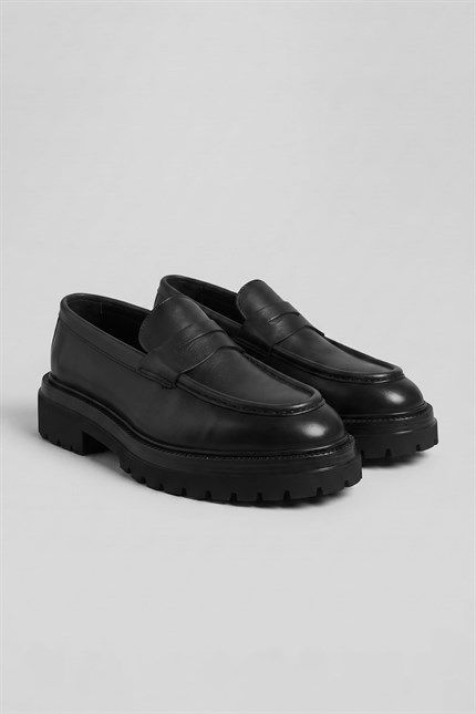 Erkek Hakiki Deri Antik Floter Loafer Siyah
