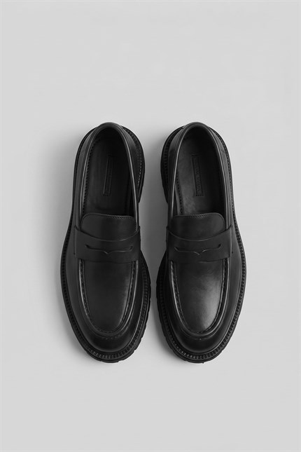 Erkek Hakiki Deri Antik Floter Loafer Siyah