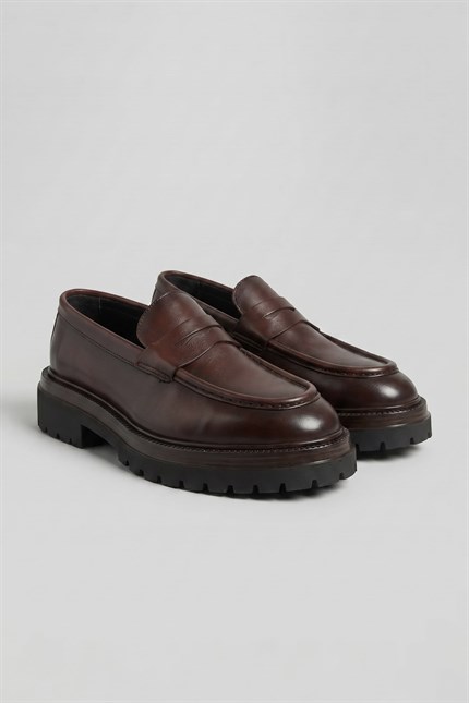 Erkek Hakiki Deri Antik Floter Loafer Kahve
