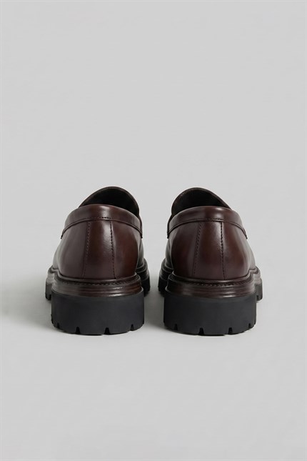 Erkek Hakiki Deri Antik Floter Loafer Kahve