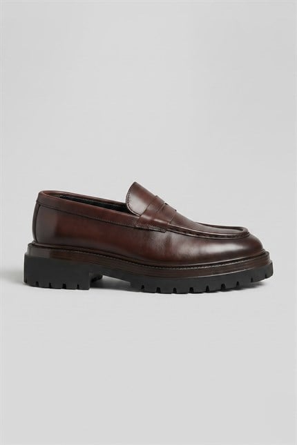 Erkek Hakiki Deri Antik Floter Loafer Kahve