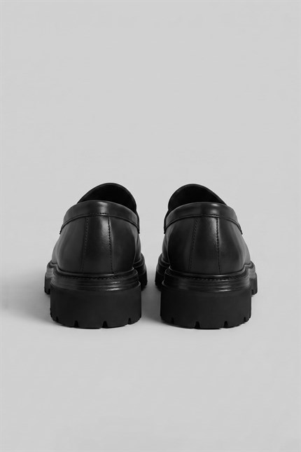 Erkek Hakiki Deri Antik Floter Loafer Siyah