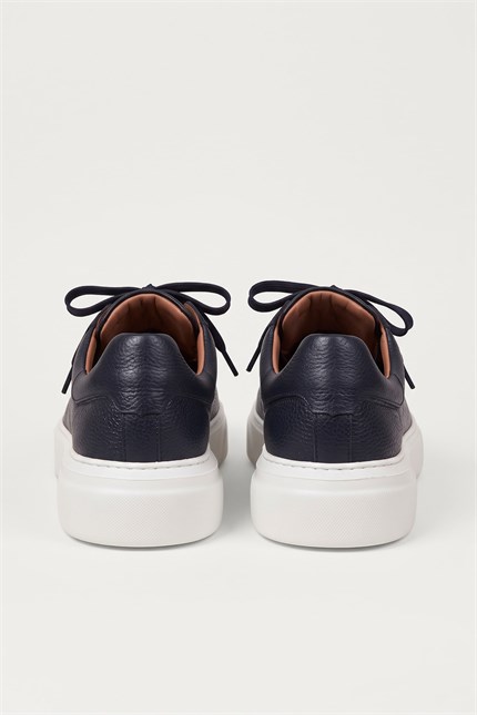 Erkek Hakiki Deri Kalın Taban Sneaker Ayakkabı Lacivert