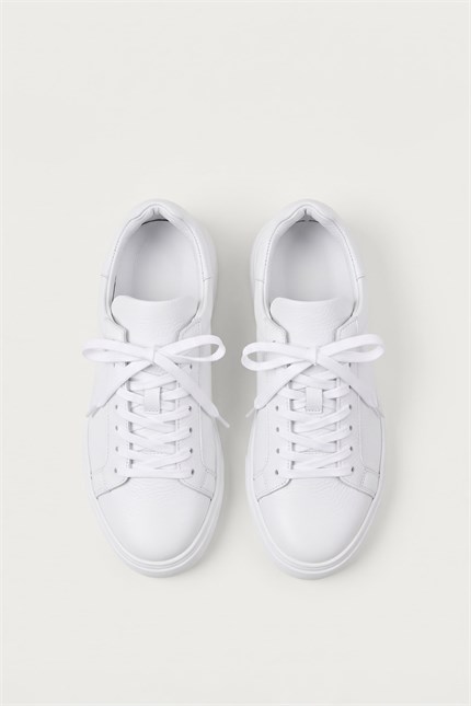 Erkek Hakiki Deri Kalın Taban Sneaker Ayakkabı Beyaz